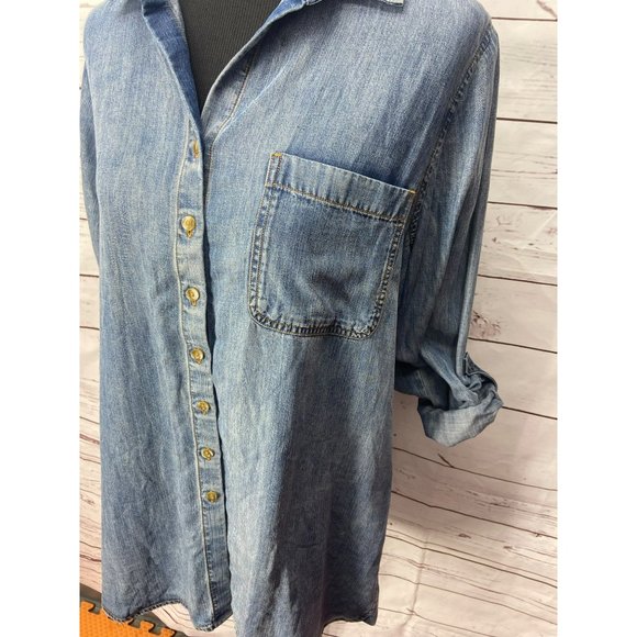 Side stitch womens Demim‎ Tunic Blouse Medium - Picture 8 of 9